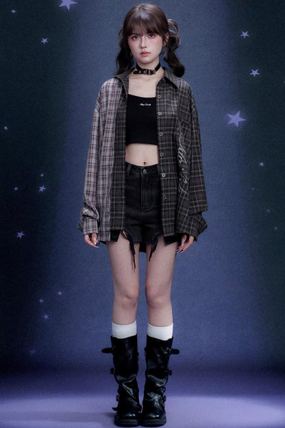 Plaid Asymmetric Patchwork Shirt