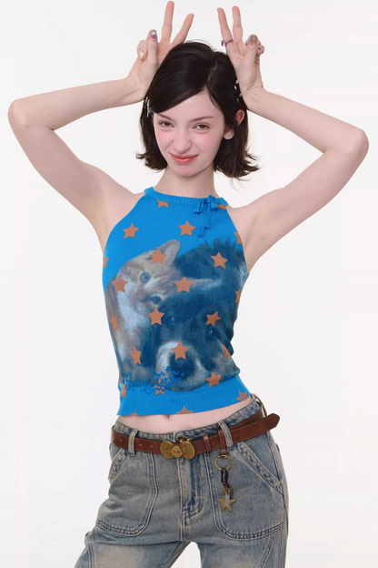 Y2K Star Cat Sleeveless Top