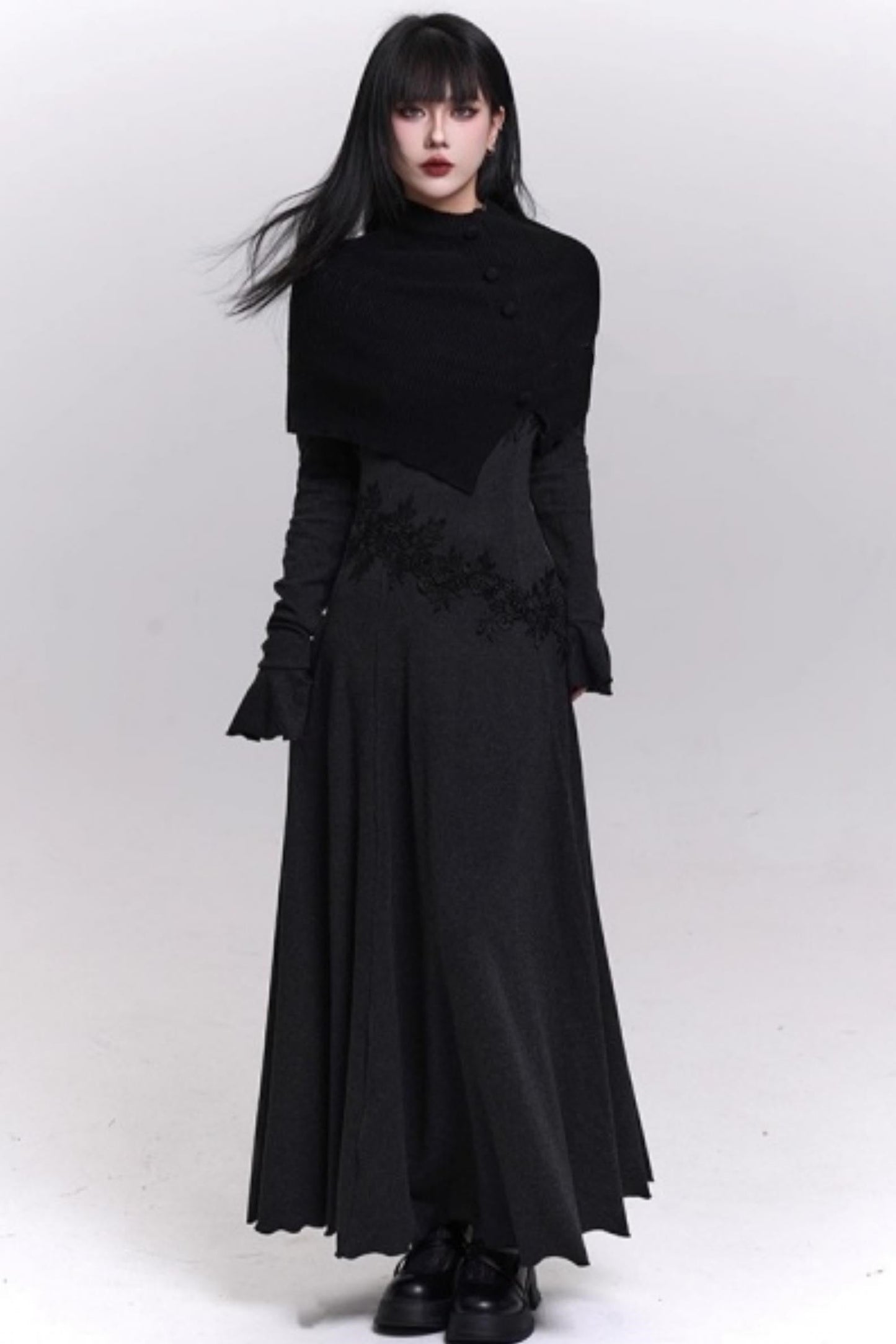 グレーオフショルダーニットドレス