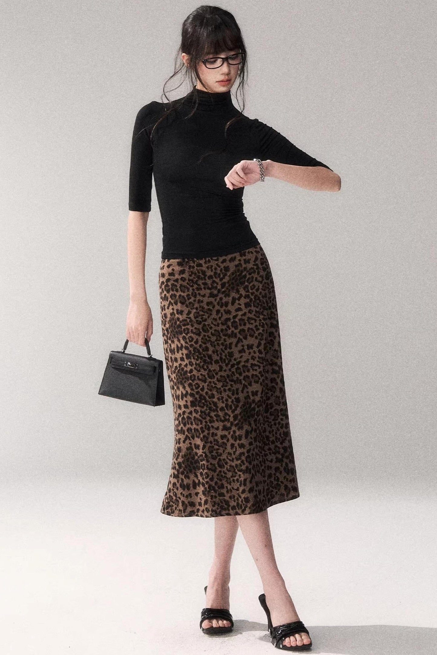 Leopard Print Satin Skirt