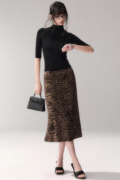 Leopard Print Satin Skirt