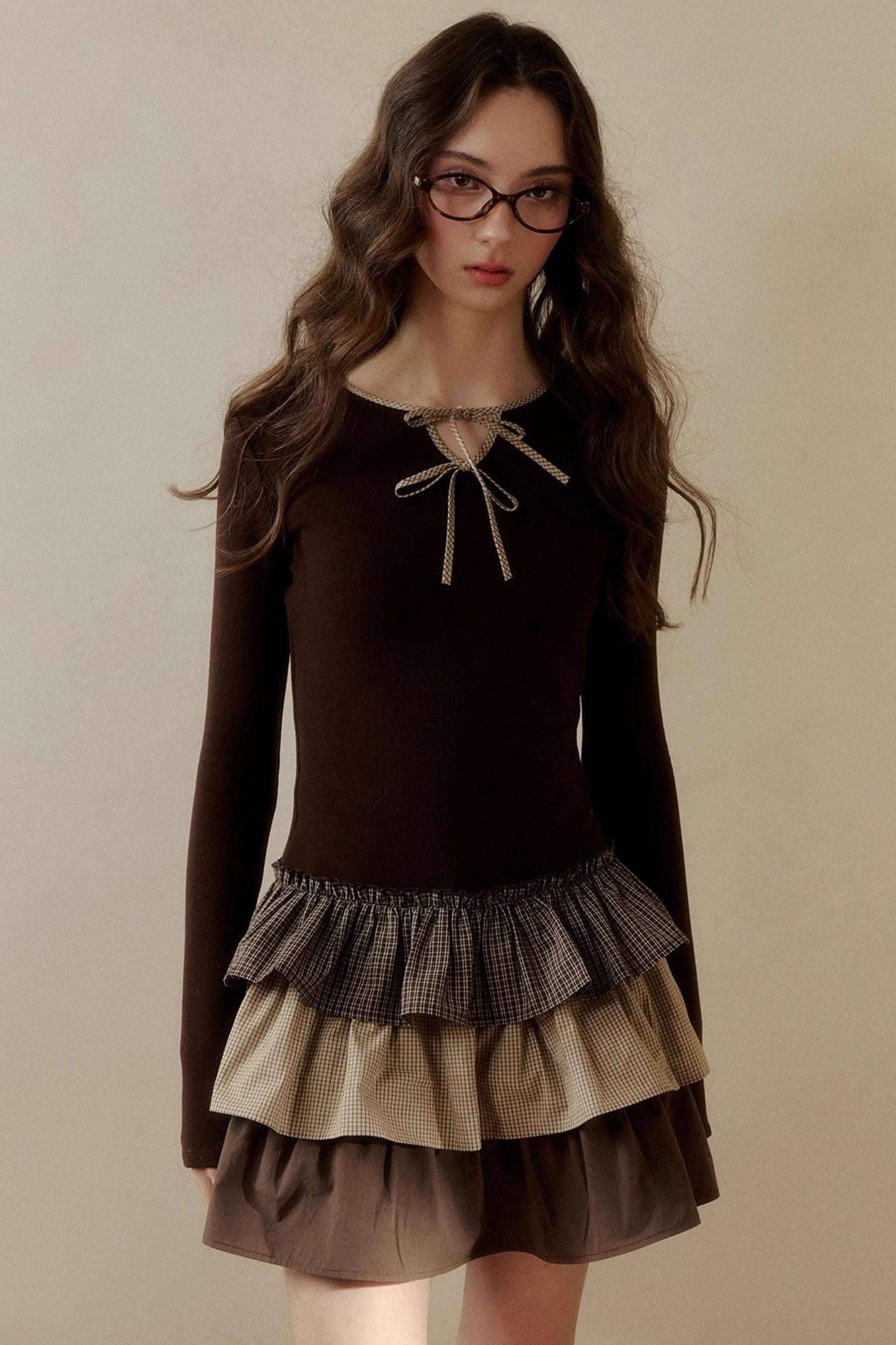 レトロチェックレイヤードドレス
