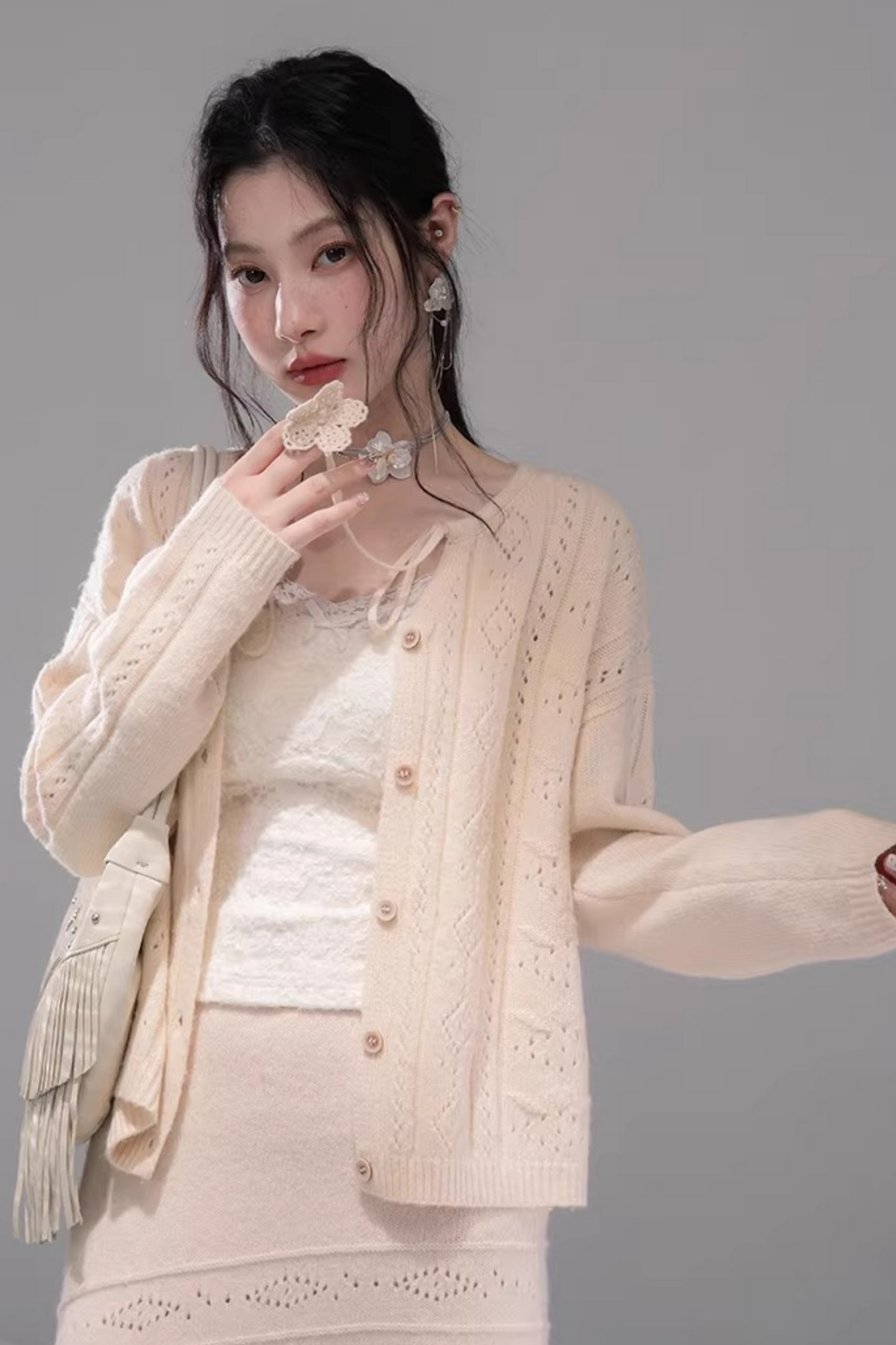 クロシェカーディガン+スカート