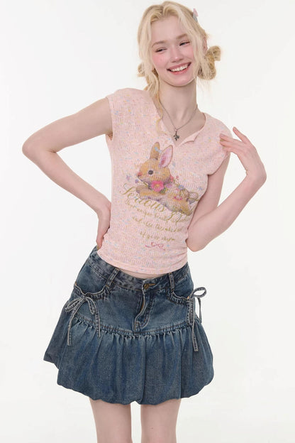 top slim con estampado de conejo rosa