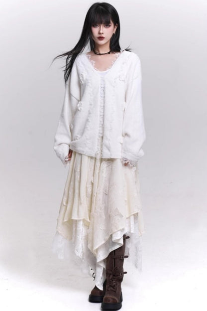 オフホワイトバタフライモチーフスカート