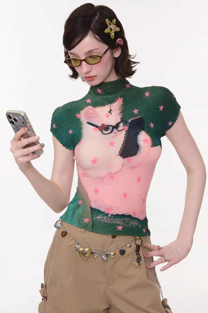 Sweet Cat Print Top