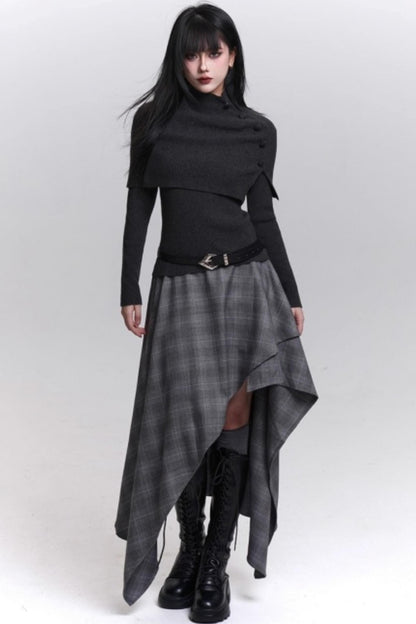 Asymmetrical Check Mode Skirt