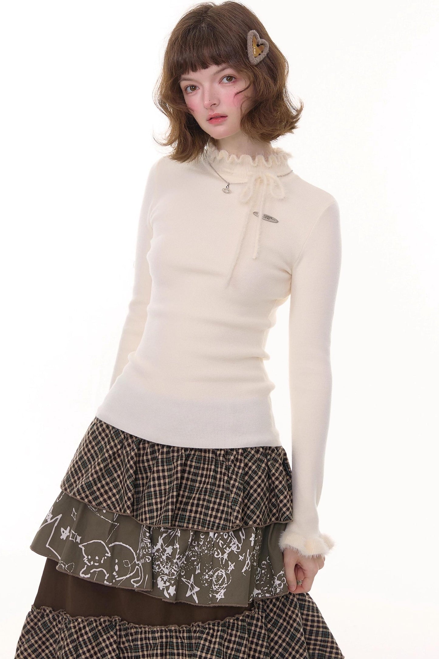 Bowknot Ruffle Knit Top