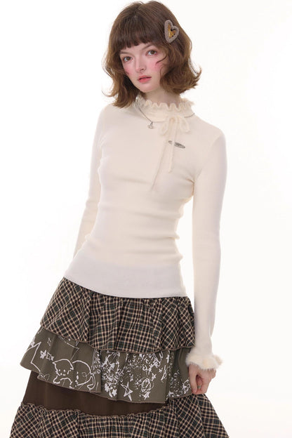 Bowknot Ruffle Knit Top