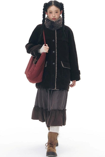 コーディロイフリースミディコート