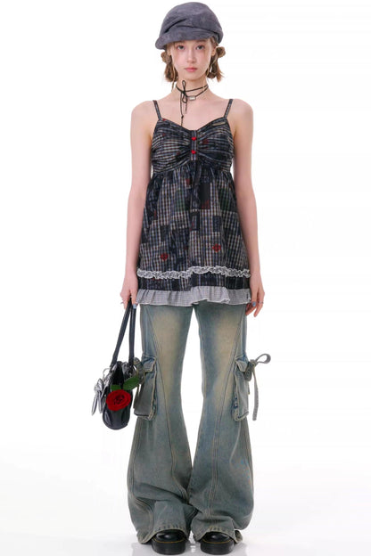 Retro Plaid Lace Top