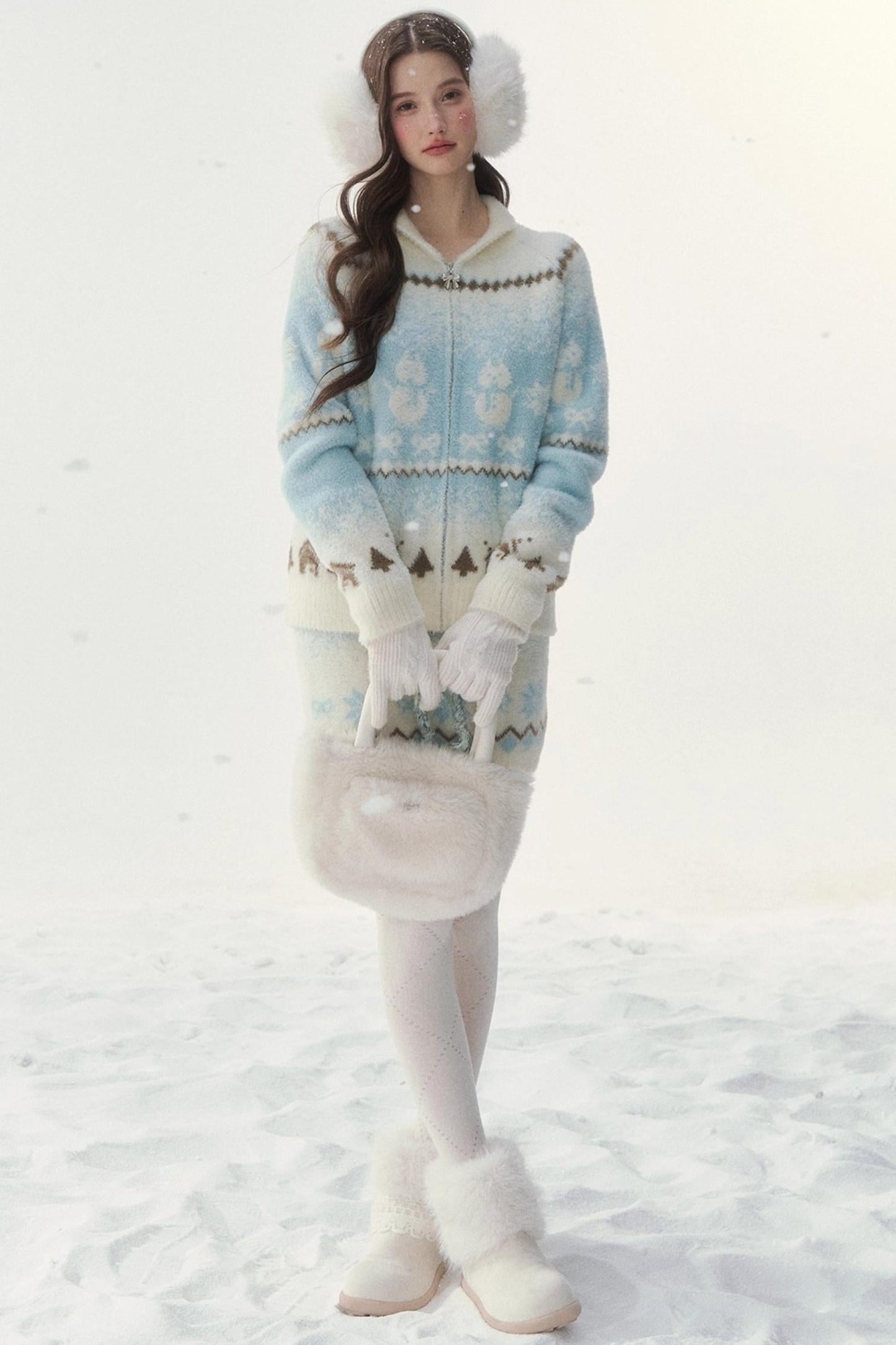 Island Fur Fair Isles Knit Top + Tight Knit Skirt