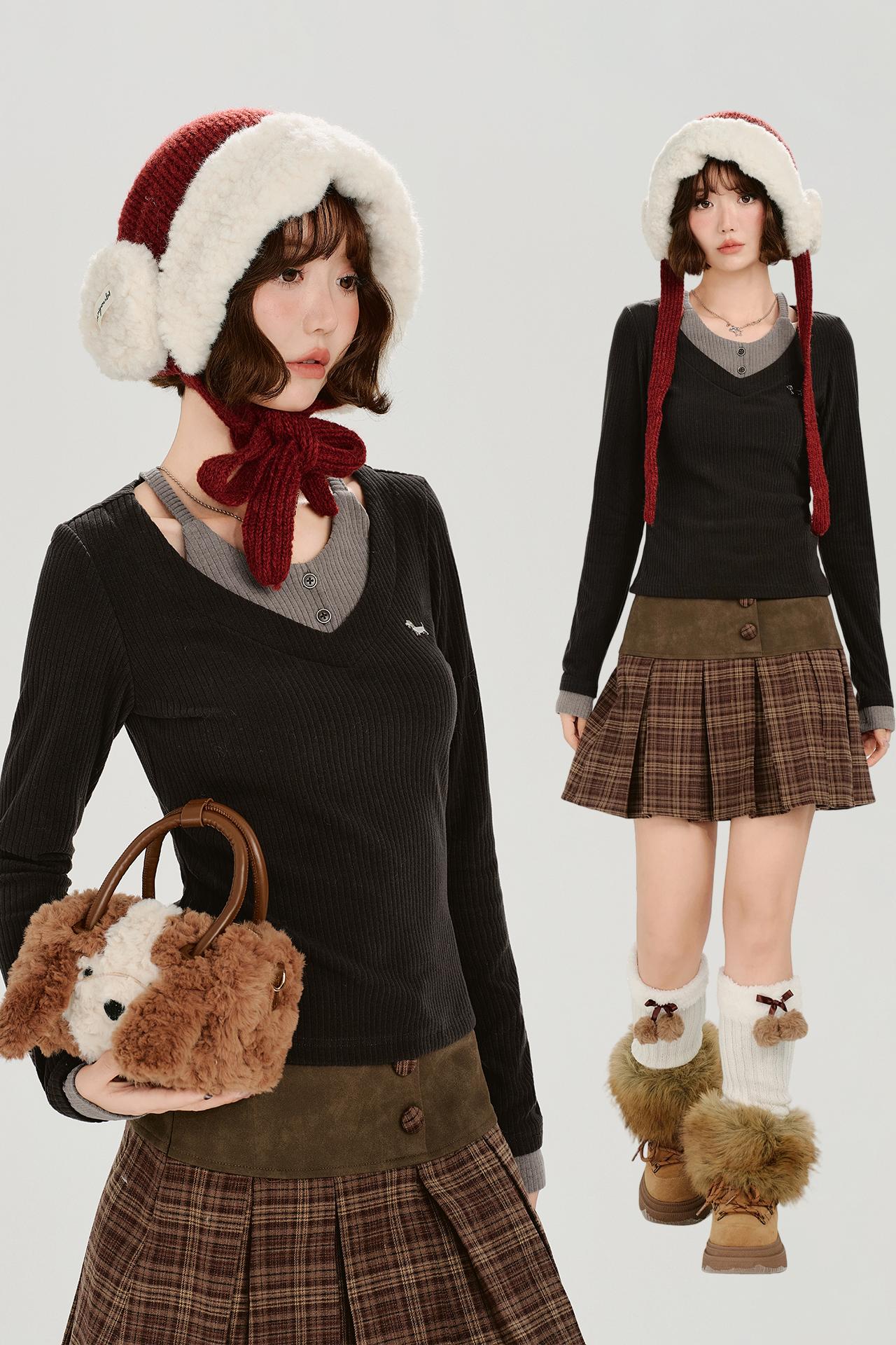 レトロモードネックスリムトップス