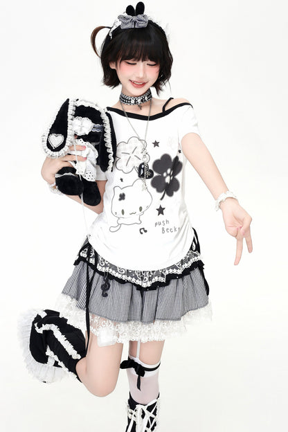 クローバーキャットオフショルTシャツ
