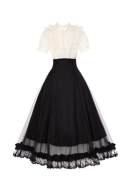Klassisches Prinzessinnen-Langkleid + Schleifenaccessoire mit Strasssteinen