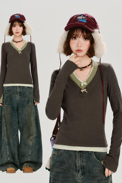 レトロロングスリーブドトップス