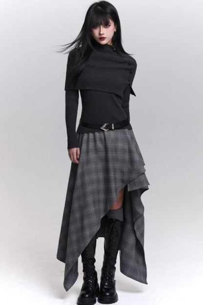 Asymmetrical Check Mode Skirt