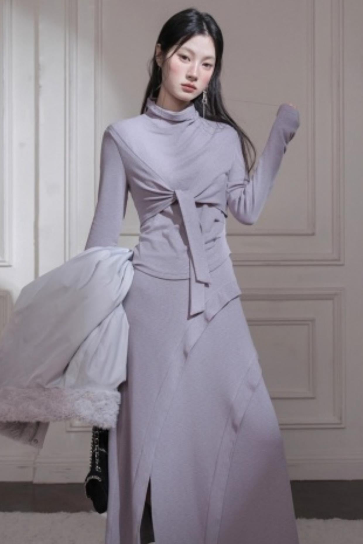 アートストラップニットトップス+スカート