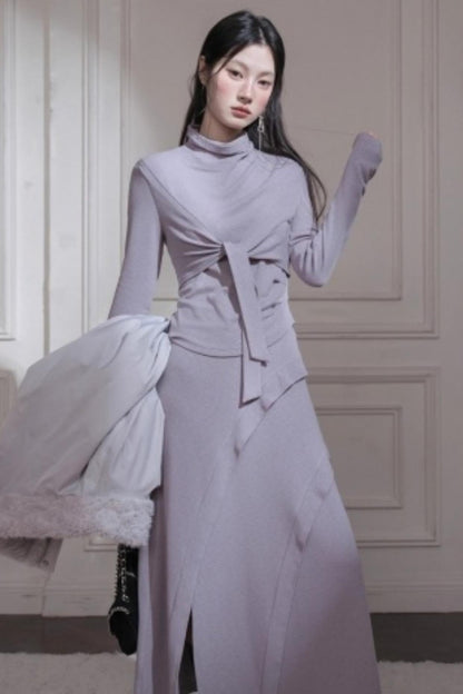 アートストラップニットトップス+スカート