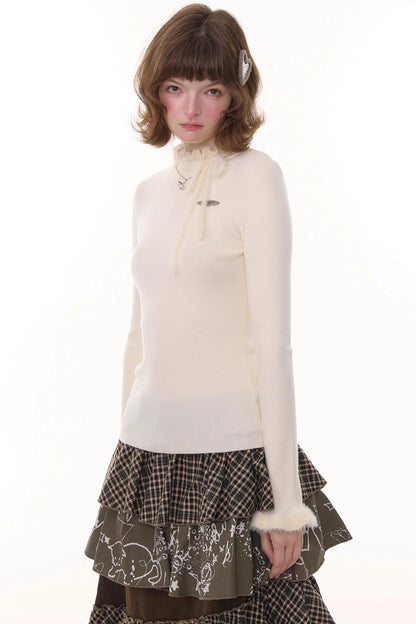 Bowknot Ruffle Knit Top