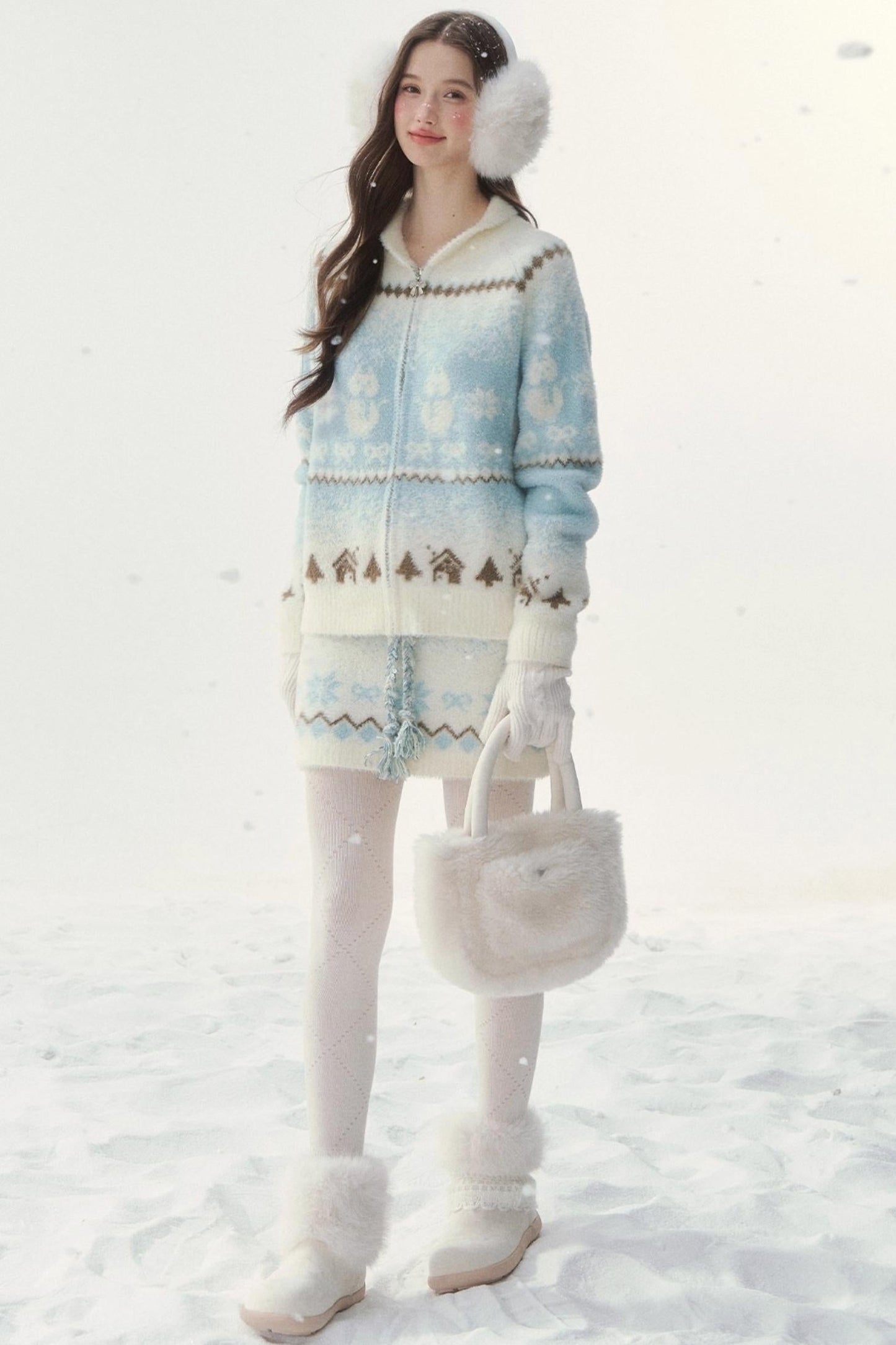 Island Fur Fair Isles Knit Top + Tight Knit Skirt