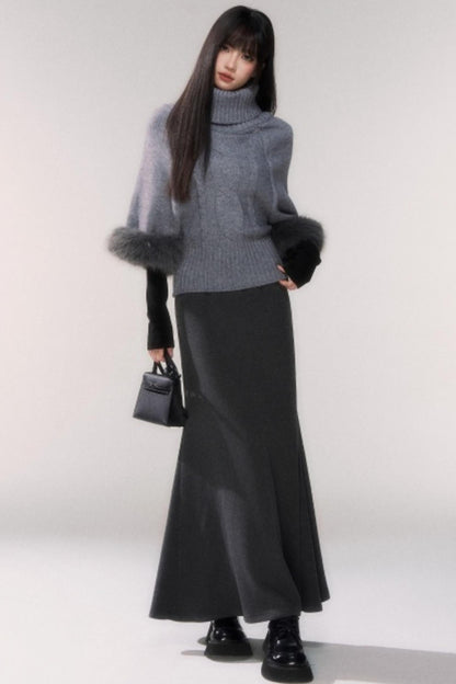 Gray Knit Twist Cape Sweater