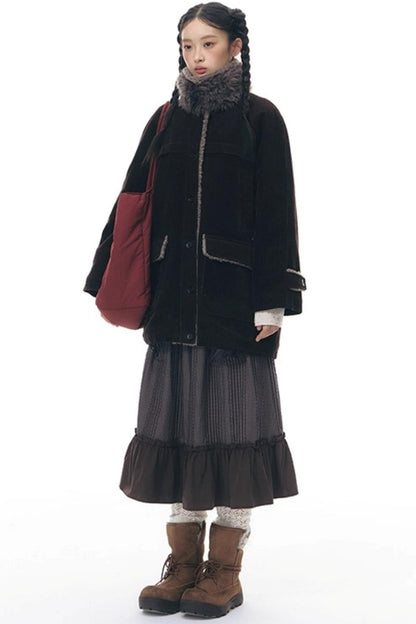 コーディロイフリースミディコート