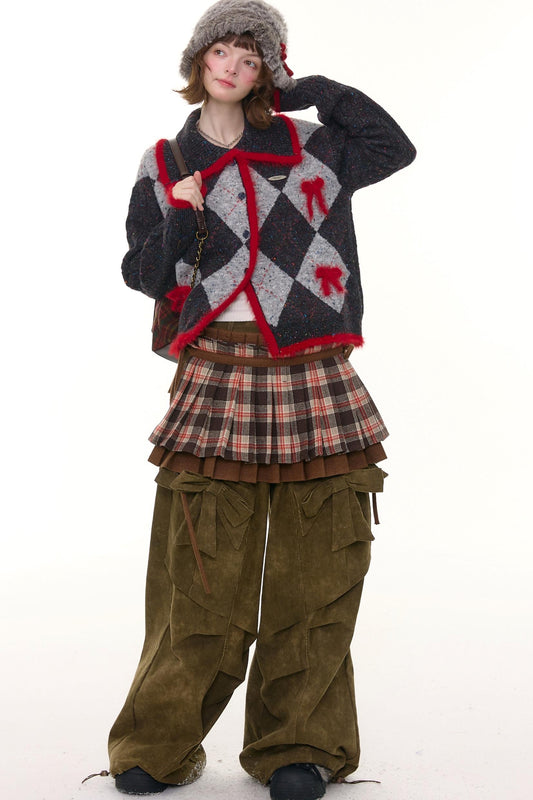 プレッピーキルティッドニットカーディガン