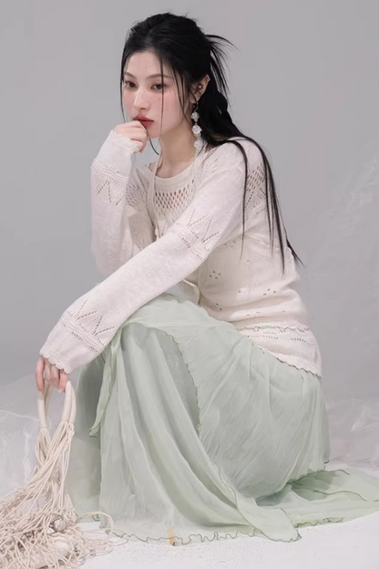 クロシェホルターネックベスト+シアートップス