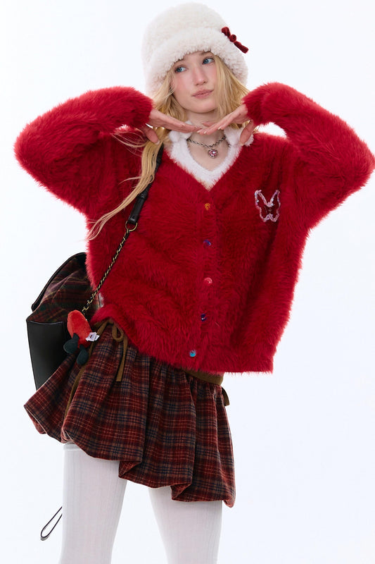 レッドクリスマスカーディガンセーター