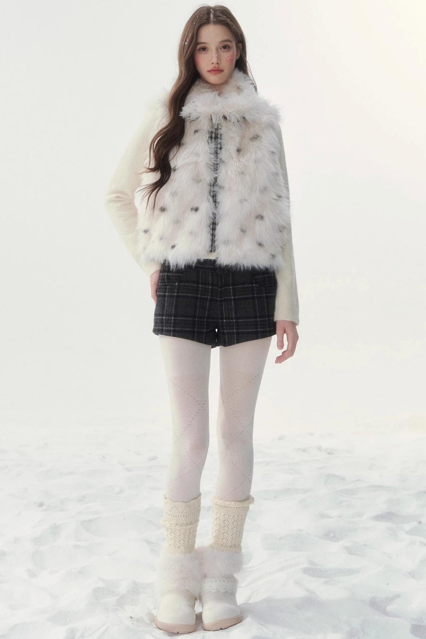 チェックドットファーリバーシブルベスト