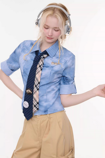 格纹墨水渐变上衣