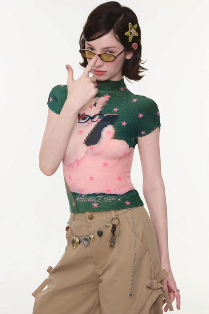 Sweet Cat Print Top