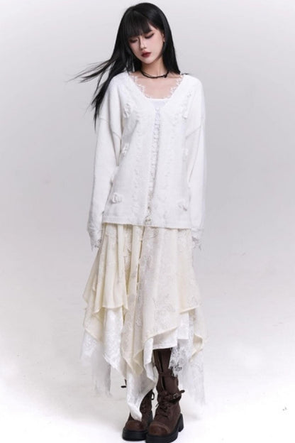 オフホワイトバタフライモチーフスカート