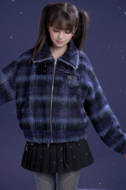 チェックハイネックジャケット