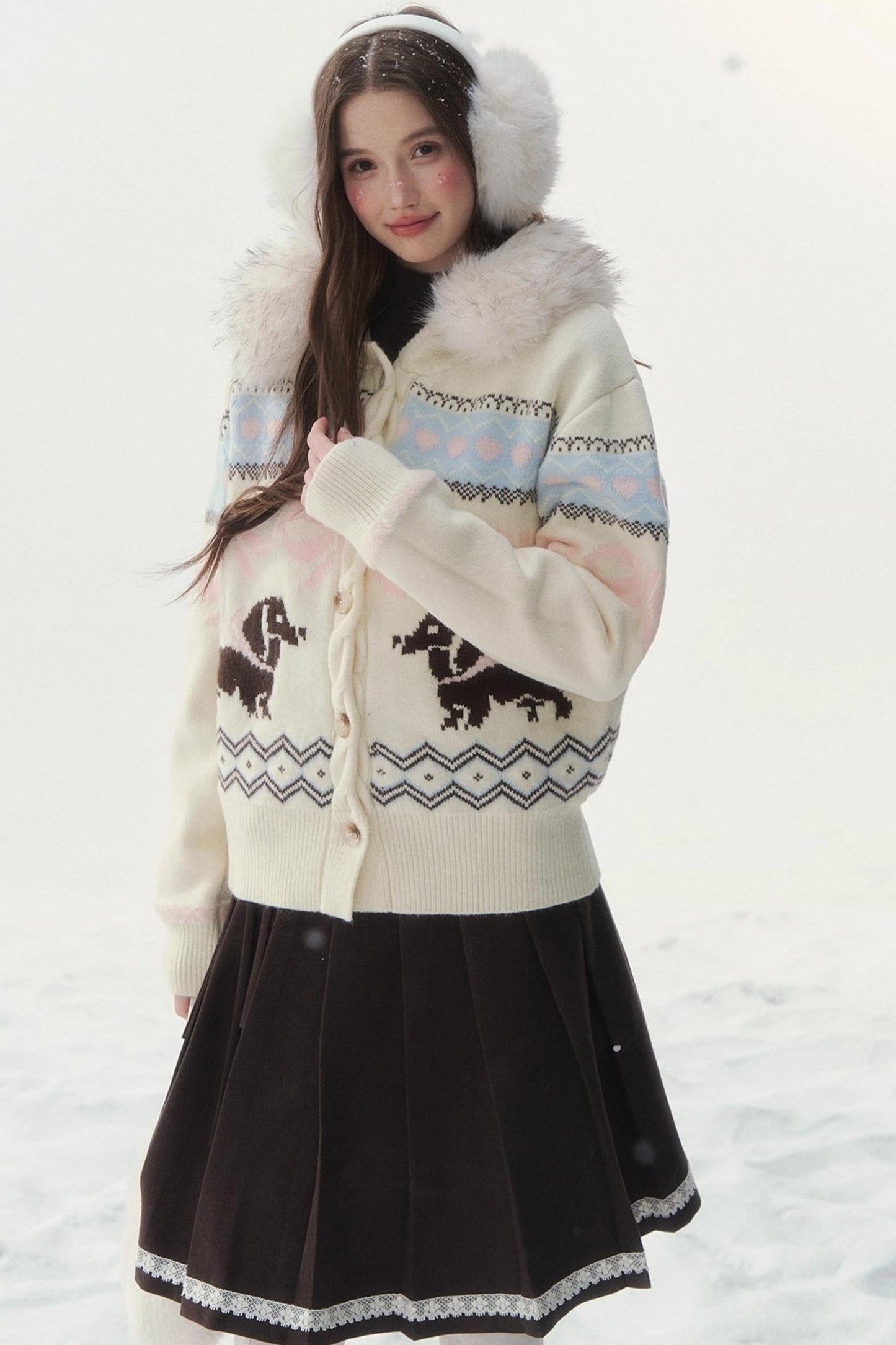 レトロフェアアイルダックスセーターカーディガン