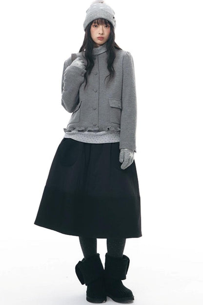 レトロトップス+プレッピープリーツスカート+スカーフ