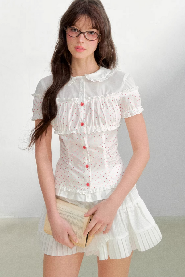 Blusa de algodón y lino con lunares