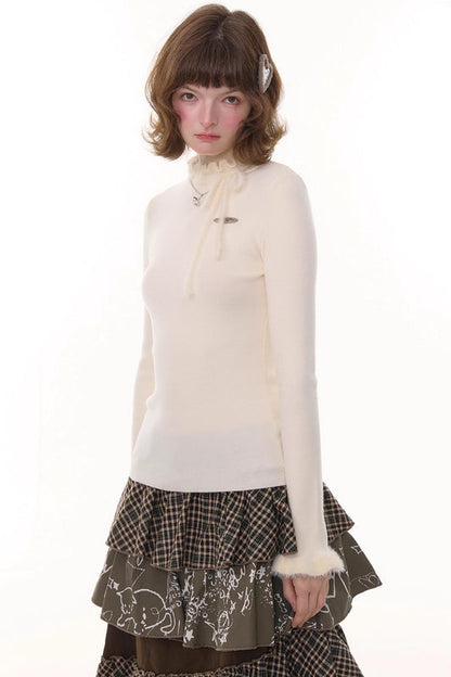 ボウノットラッフルニットトップ