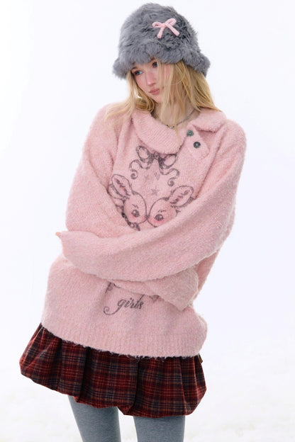 Retro pink rabbit sweater