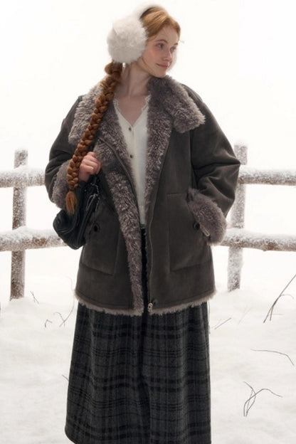 リバーシブルスエードスタンドカラーファーコート