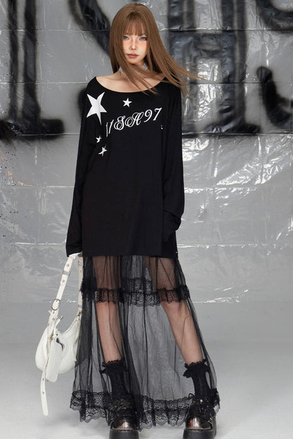 Sheer Letter Print T-Shirt