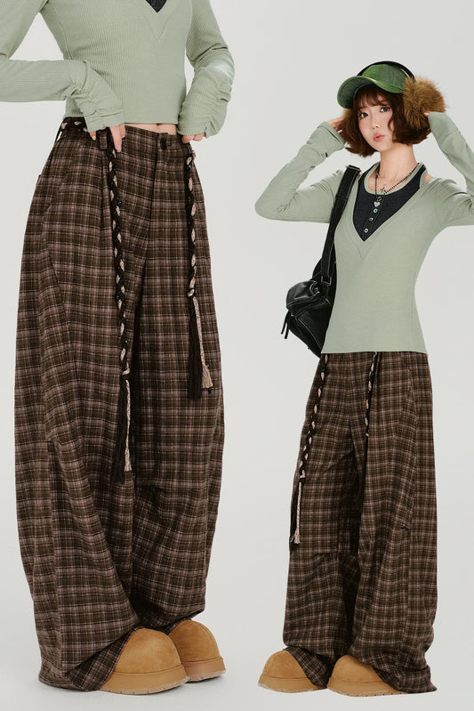 レトロブラウンチェックカーゴパンツ