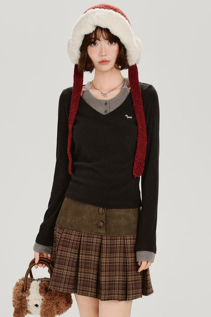 レトロモードネックスリムトップス