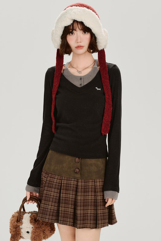 レトロモードネックスリムトップス