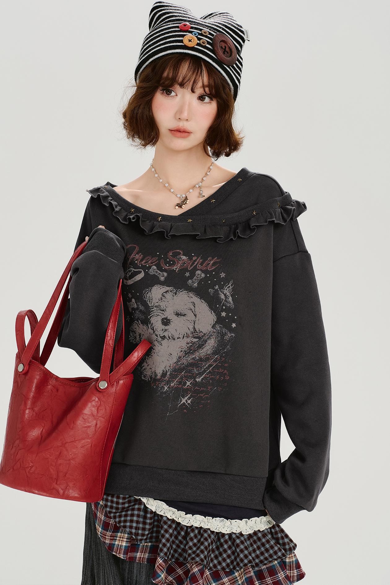 アニマルモードオフショルダーフラッフルトップス