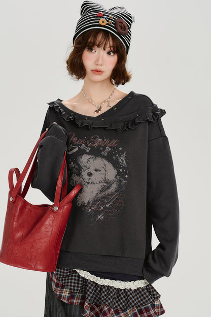 アニマルモードオフショルダーフラッフルトップス