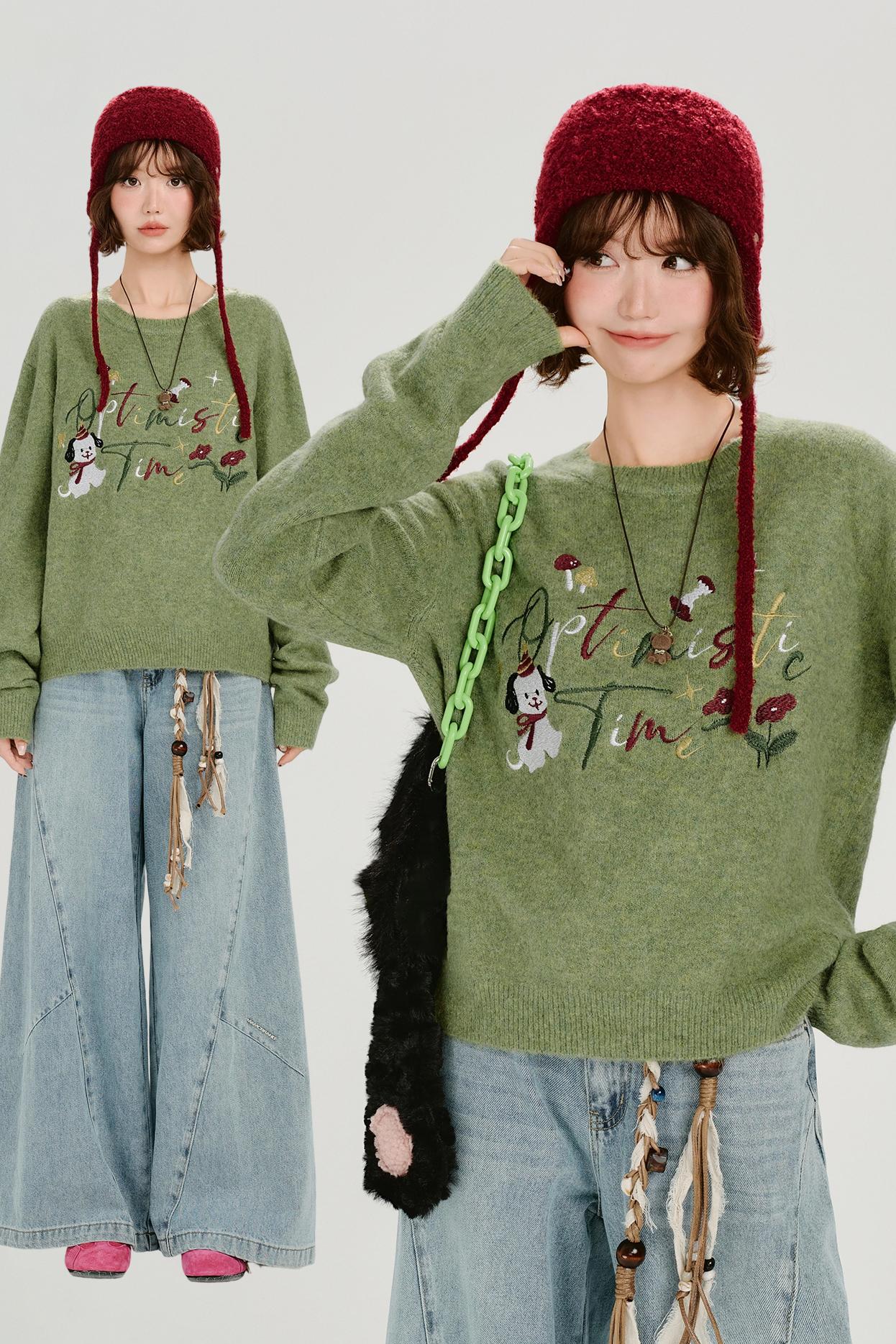 レトロエンブロイダードニットスウェター