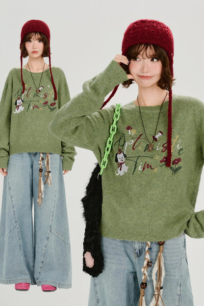 レトロエンブロイダードニットスウェター