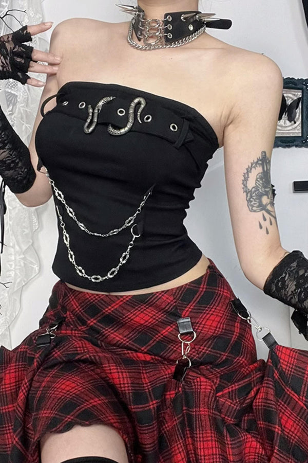 Gothic Red Tank Top and Skirt Setup